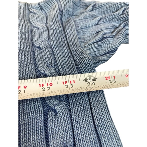 Polo Ralph Lauren Women’s Sweater L Distressed Blue Cable Knit V-Neck Preppy - Picture 7 of 11